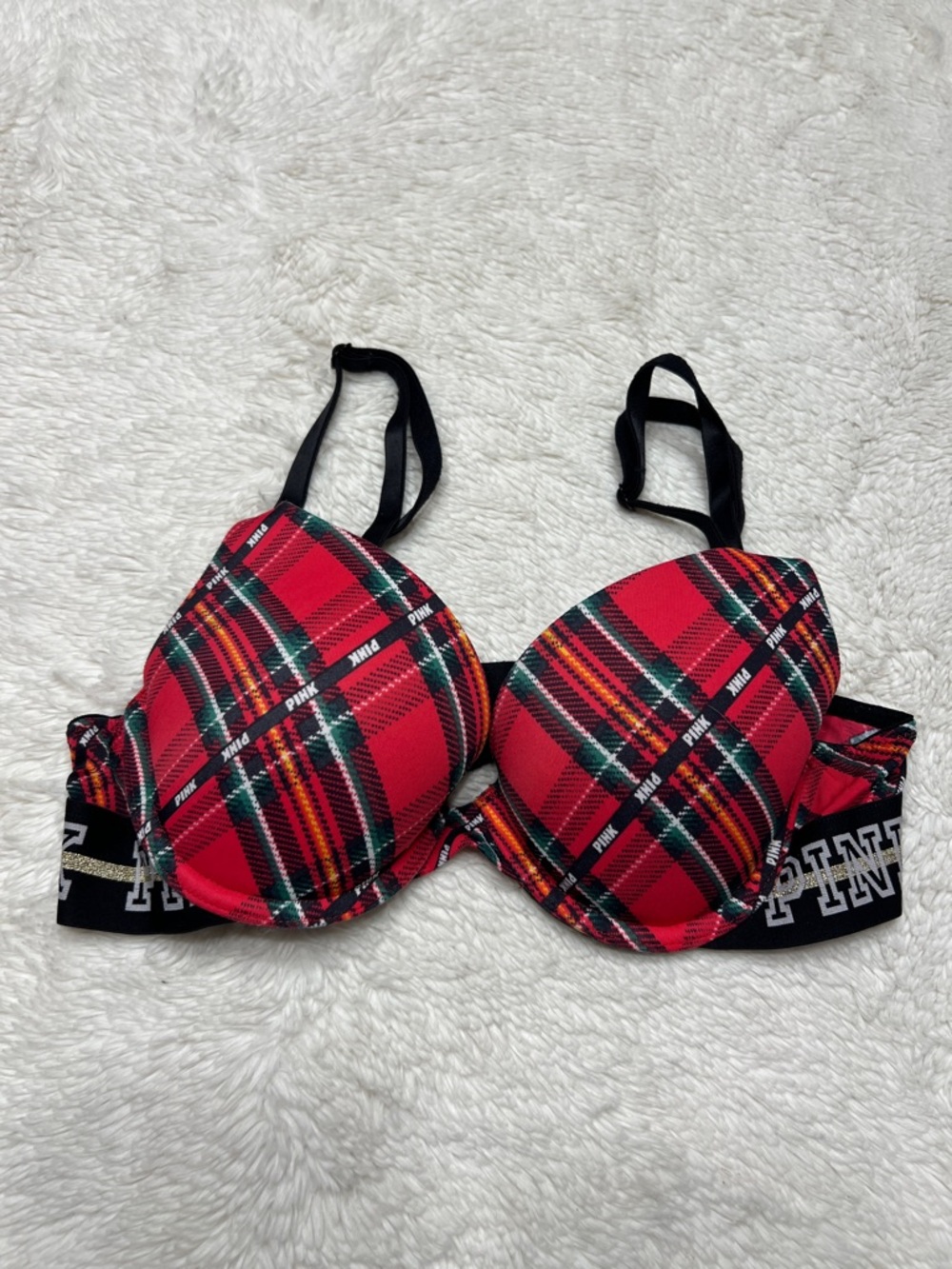 Victoria's Secret Pink and Black Plaid wear everywhere Push-Up Bra 32B